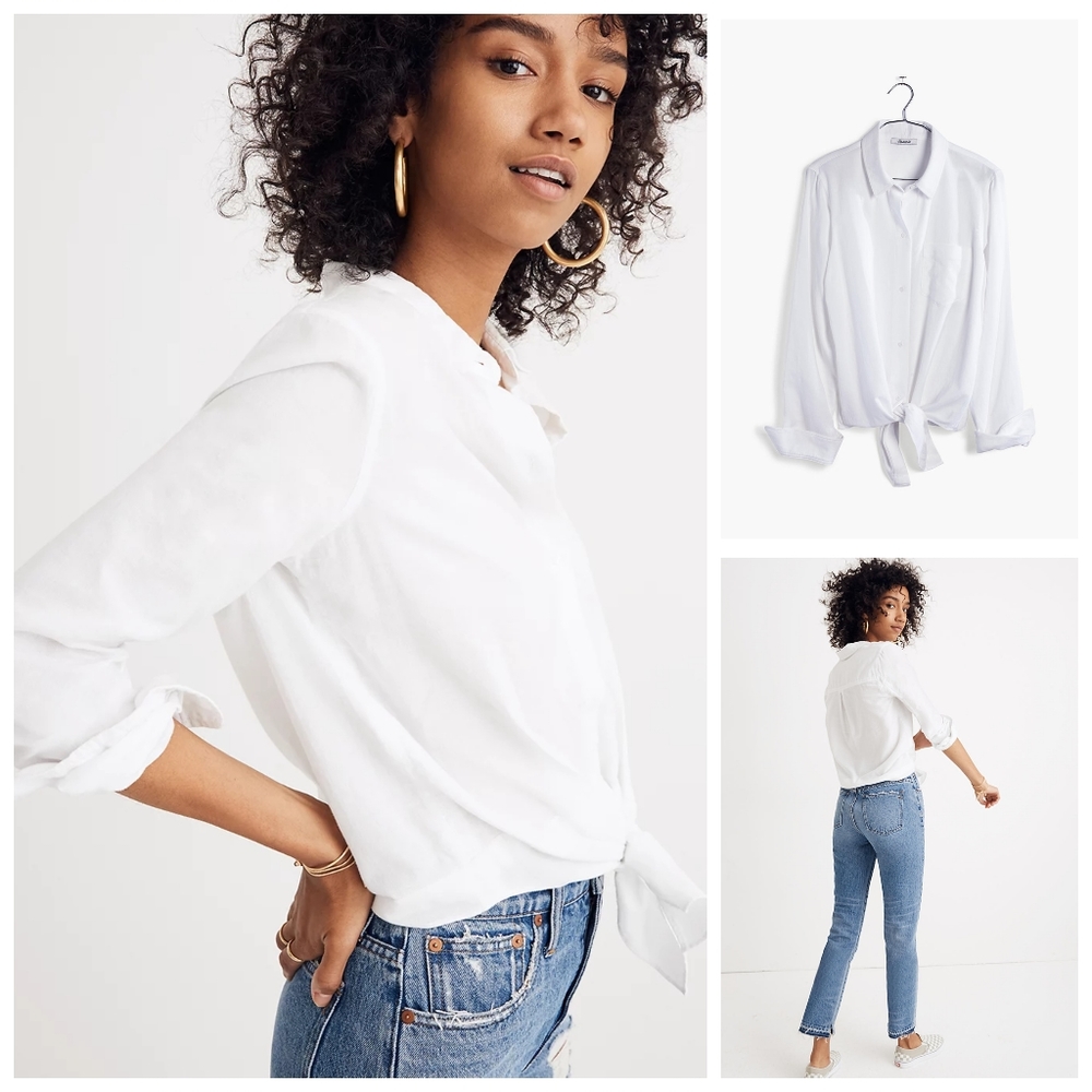Madewell White Tie Front Shirt, size Medium